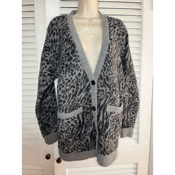 Rails OSLO Grey Mixed Animal Print Alpaca Wool Blend Cardigan Sweater Small - Picture 2 of 7